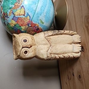 Primitive hand carved wooden owl figurine
